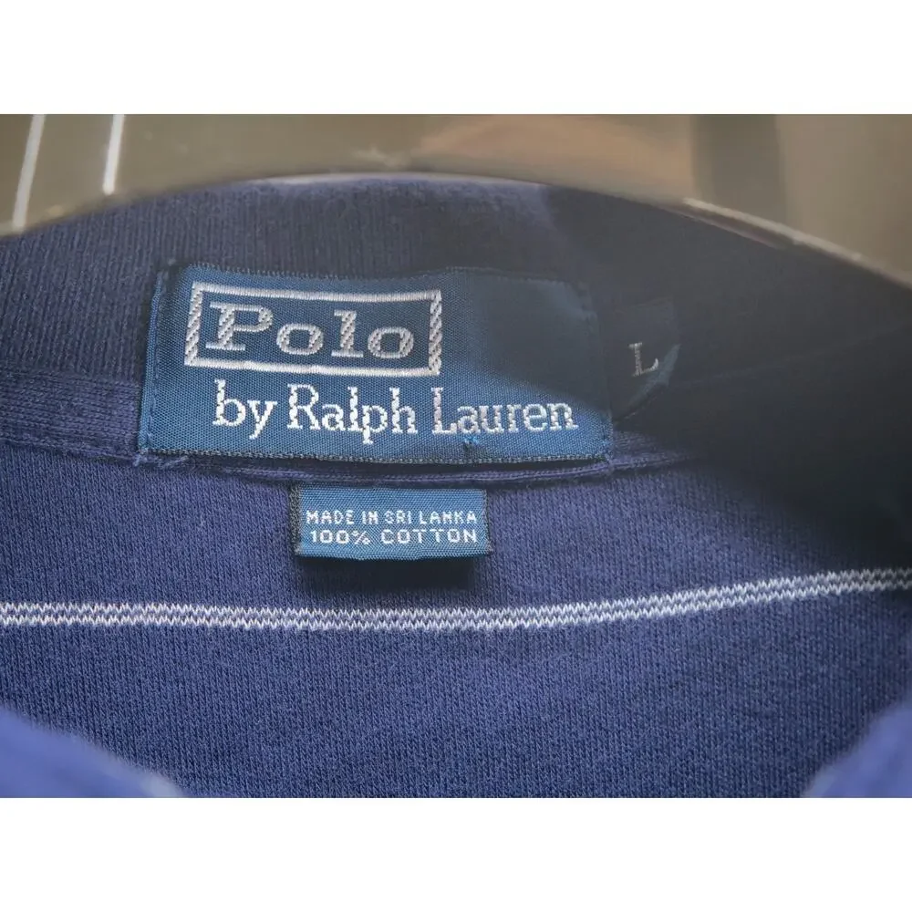 VTG Polo Ralph Lauren Men's L Blue Striped Polo Shirt Classic Fit Short Sleeve